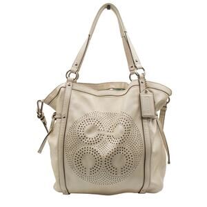 Extra Large COACH Purse Audrey Leather Perforated Cinched Satchel Shoulder Bag